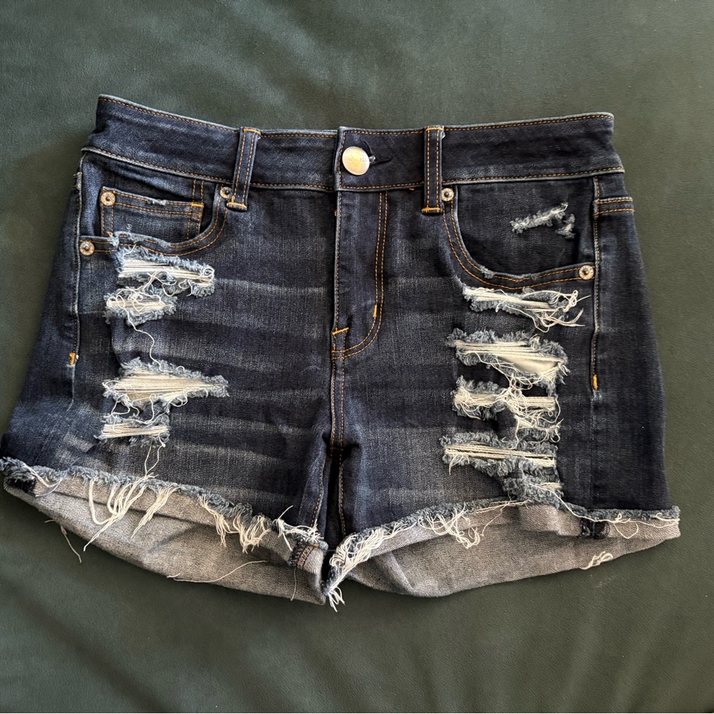 American Eagle Super Stretch, High Rise Shortie, Dark Wash Denim Shorts
